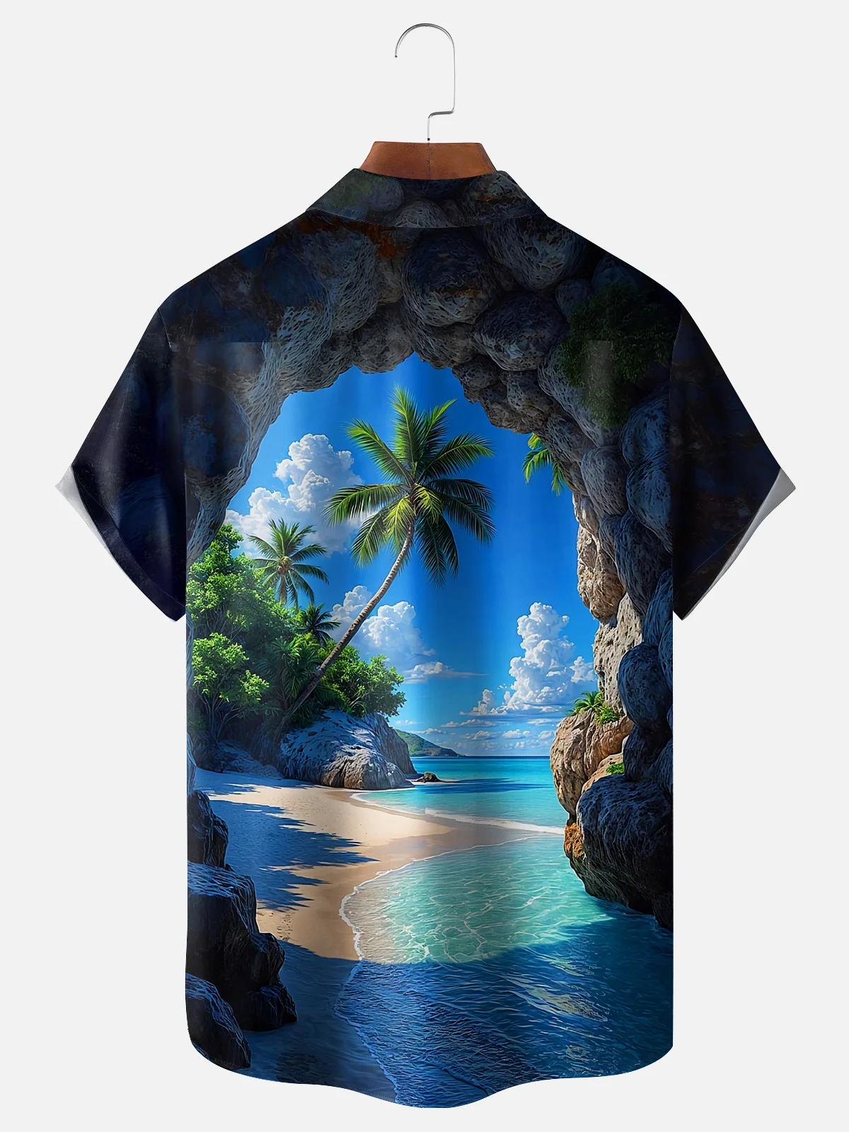 Moisture-wicking Palm Tree Seaside Vacation Chest Pocket Hawaiian Shirt