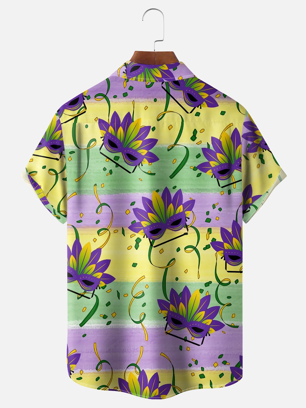 Mens Mardi Gras Carnival Masks Print Casual Breathable Short Sleeve Hawaiian Shirts