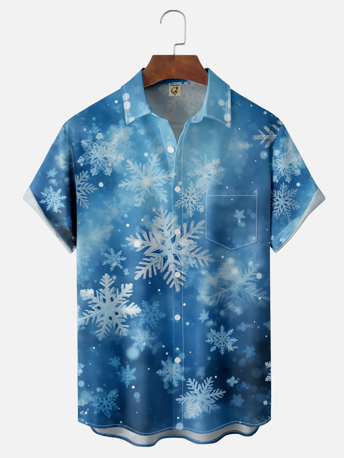 Moisture-wicking Christmas Snowflake Chest Pocket Casual Shirt