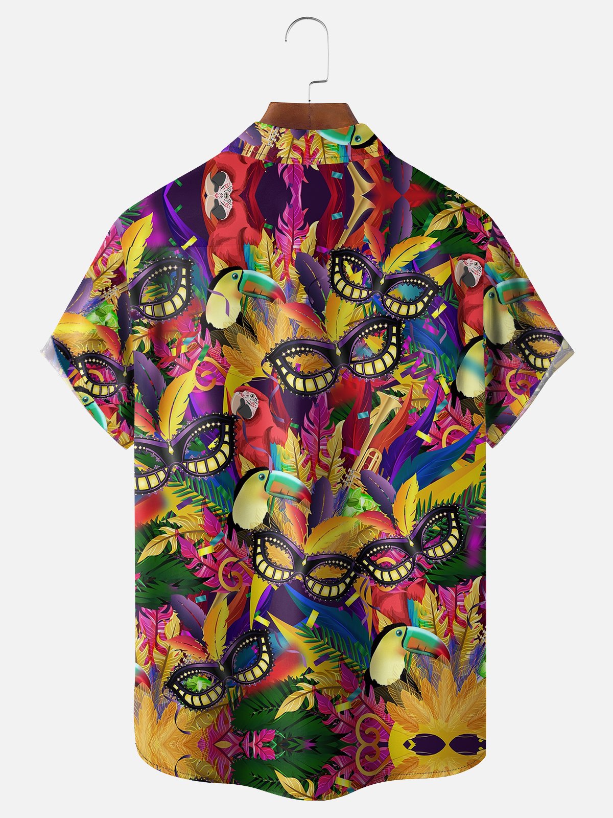 Mens Mardi Gras Carnival Masks Print Casual Breathable Short Sleeve Hawaiian Shirts