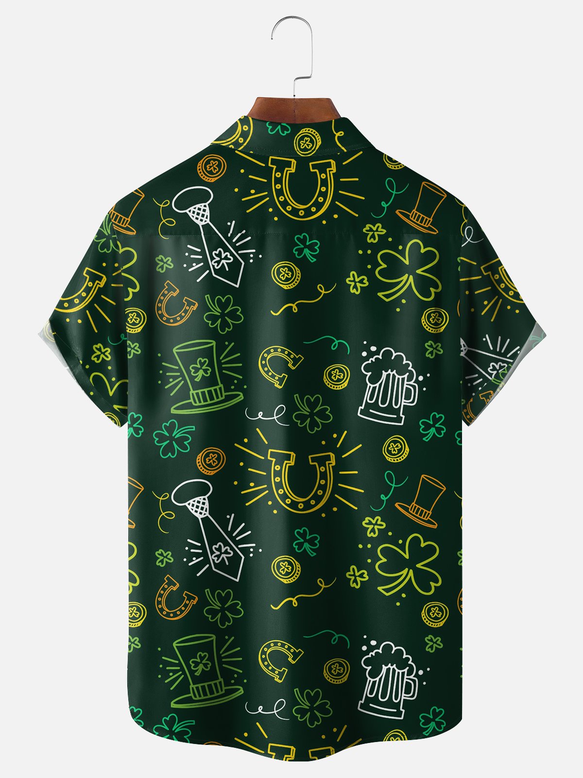 Four-Leaf Clover Graphic Casual Breathable Short Sleeve Hawaiian Shirts