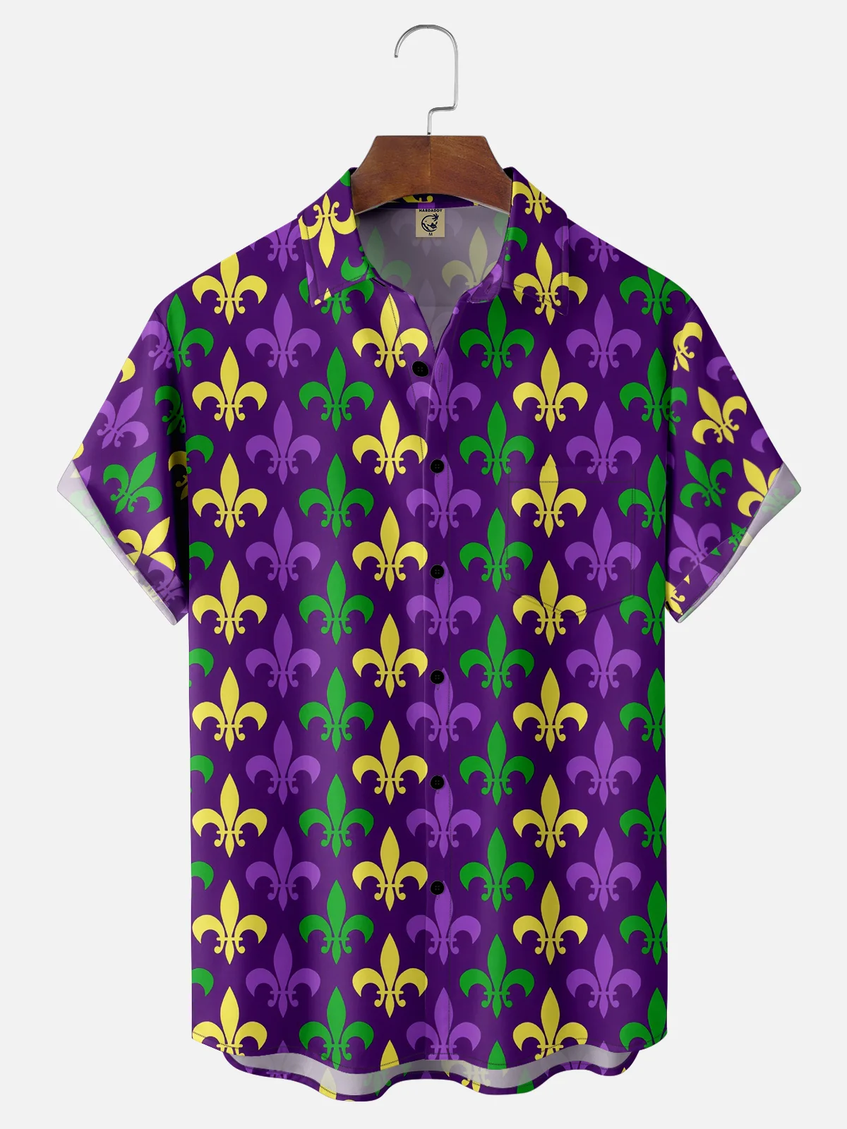 Moisture-wicking Mardi Gras Carnival Fleur de Lis Lily Floral Chest Pocket Casual Shirt