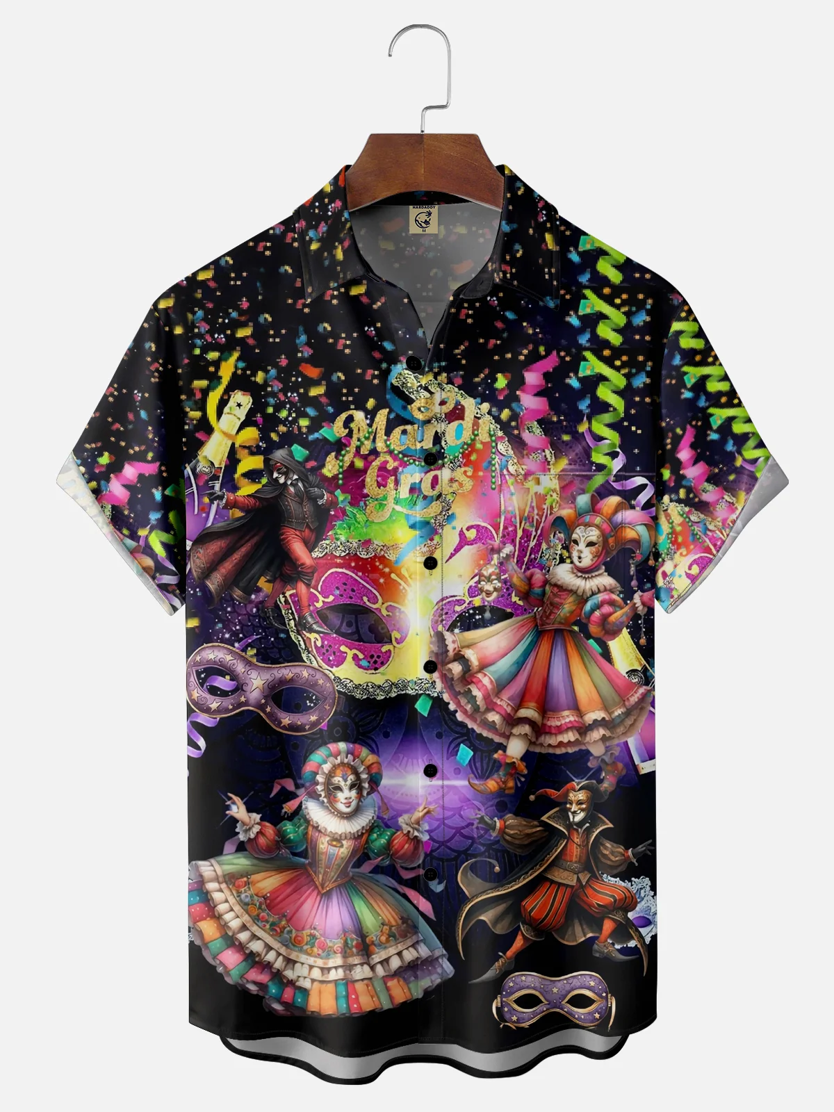 Moisture-wicking Mardi Gras Carnival Mask Celebration Chest Pocket Casual Shirt