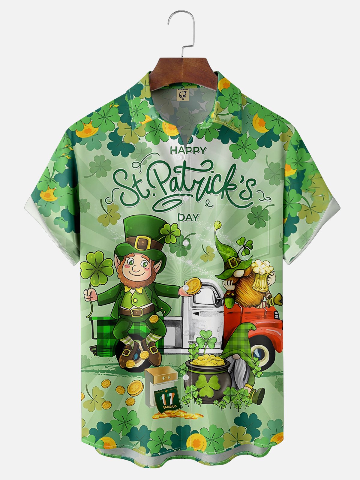 Moisture-wicking St. Patrick's Day Gnome Shamrock Chest Pocket Casual Shirt