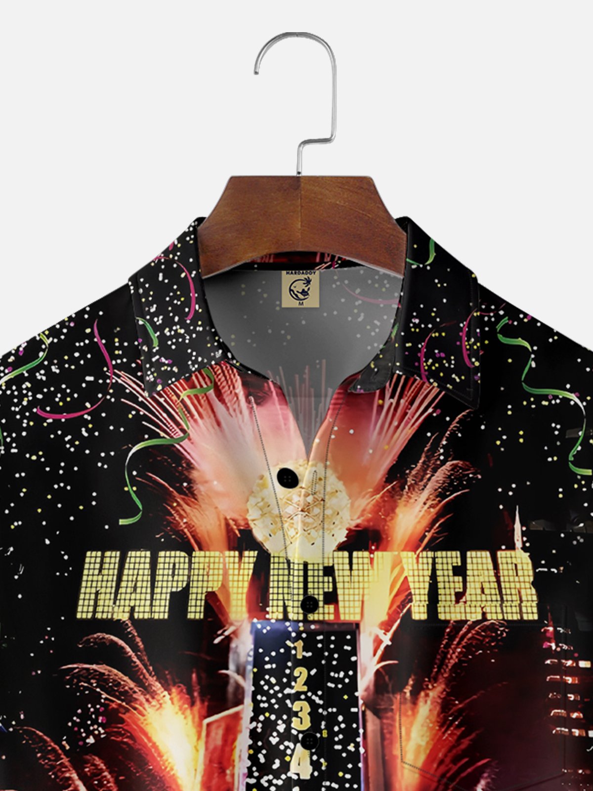 Moisture-wicking Happy New Year Artistic Font New York Chest Pocket Hawaiian Shirt