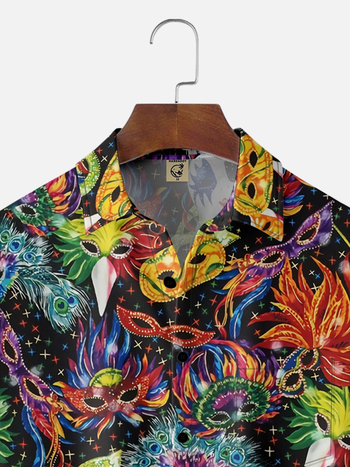 Mens Mardi Gras Carnival Masks Print Casual Breathable Short Sleeve Hawaiian Shirts