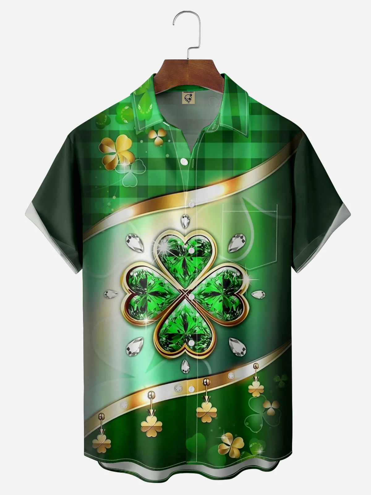 Moisture-wicking St. Patrick's Day Crystal Clover Chest Pocket Hawaiian Shirt