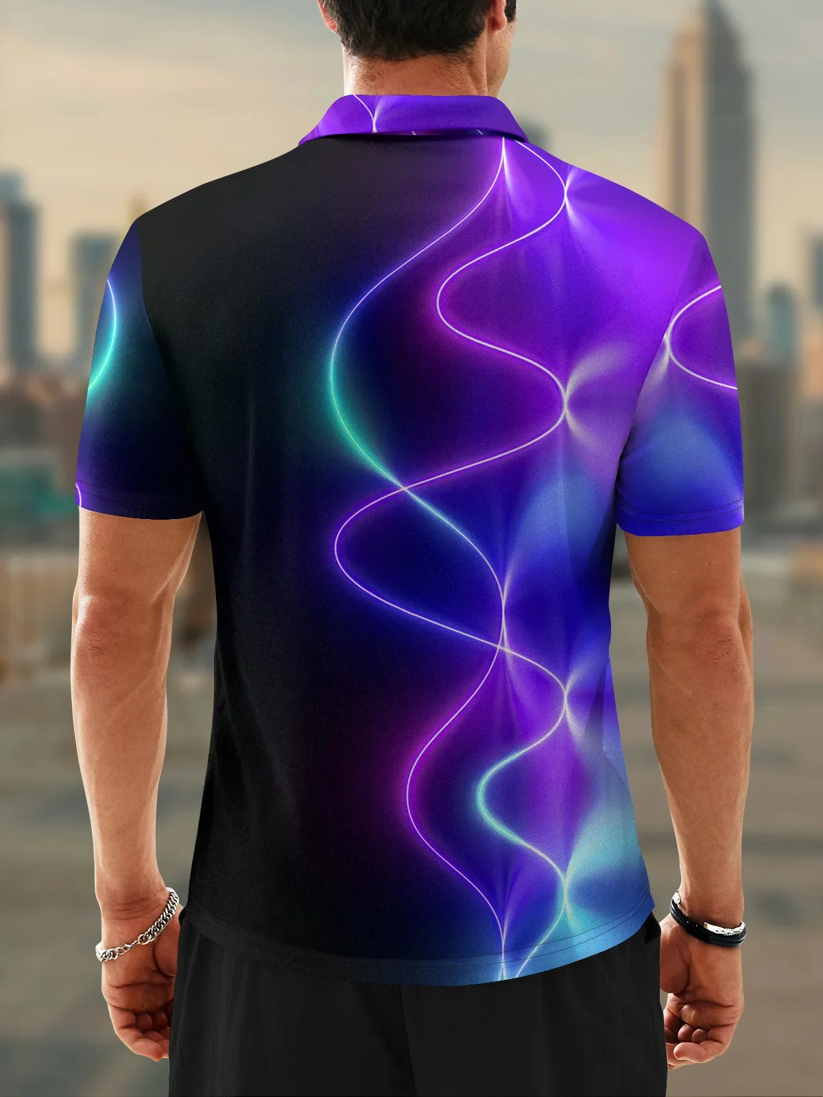 Moisture Wicking Golf Polo 3D Gradient Color Abstract Stripes