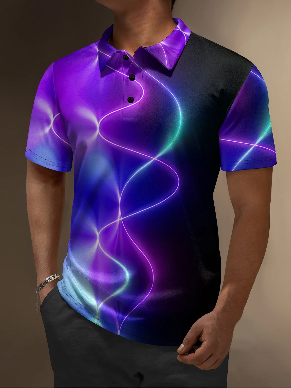 Moisture Wicking Golf Polo 3D Gradient Color Abstract Stripes