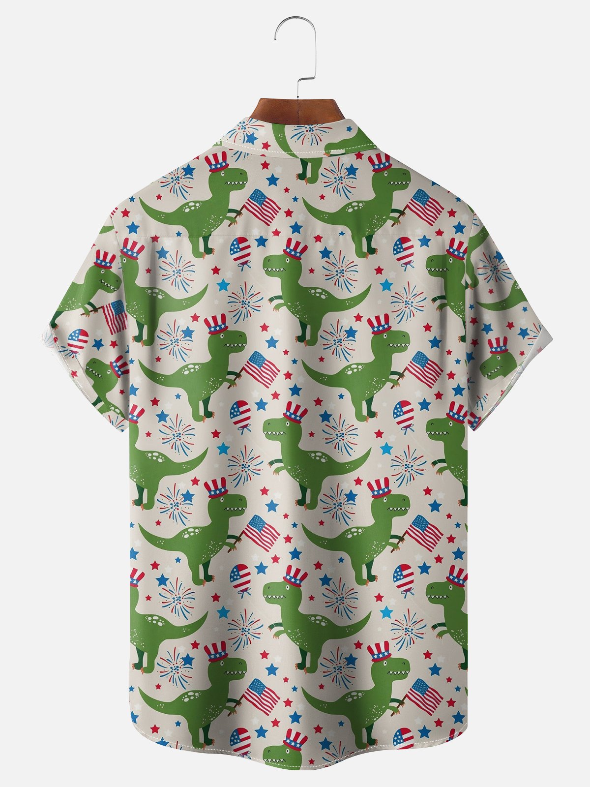 Moisture-wicking Memorial Day Dinosaur Chest Pocket Hawaiian Shirt