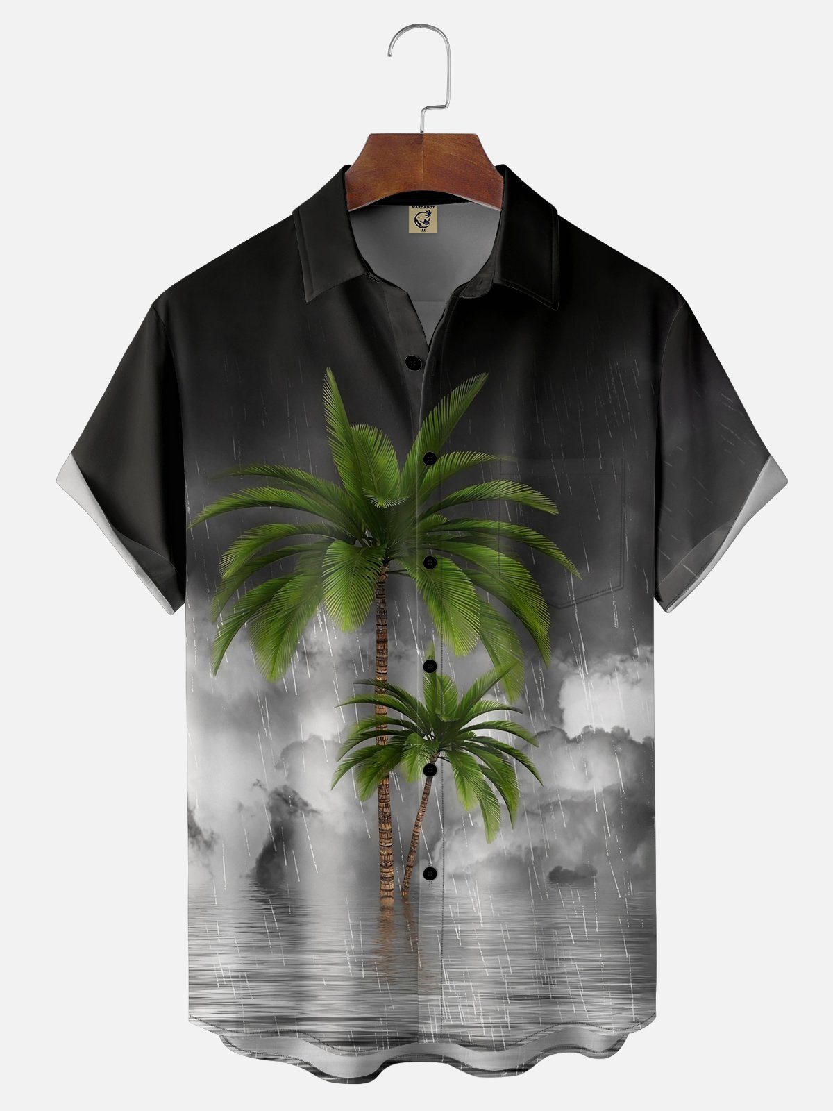 Moisture-wicking Palm Tree Chest Pocket Hawaiian Shirt