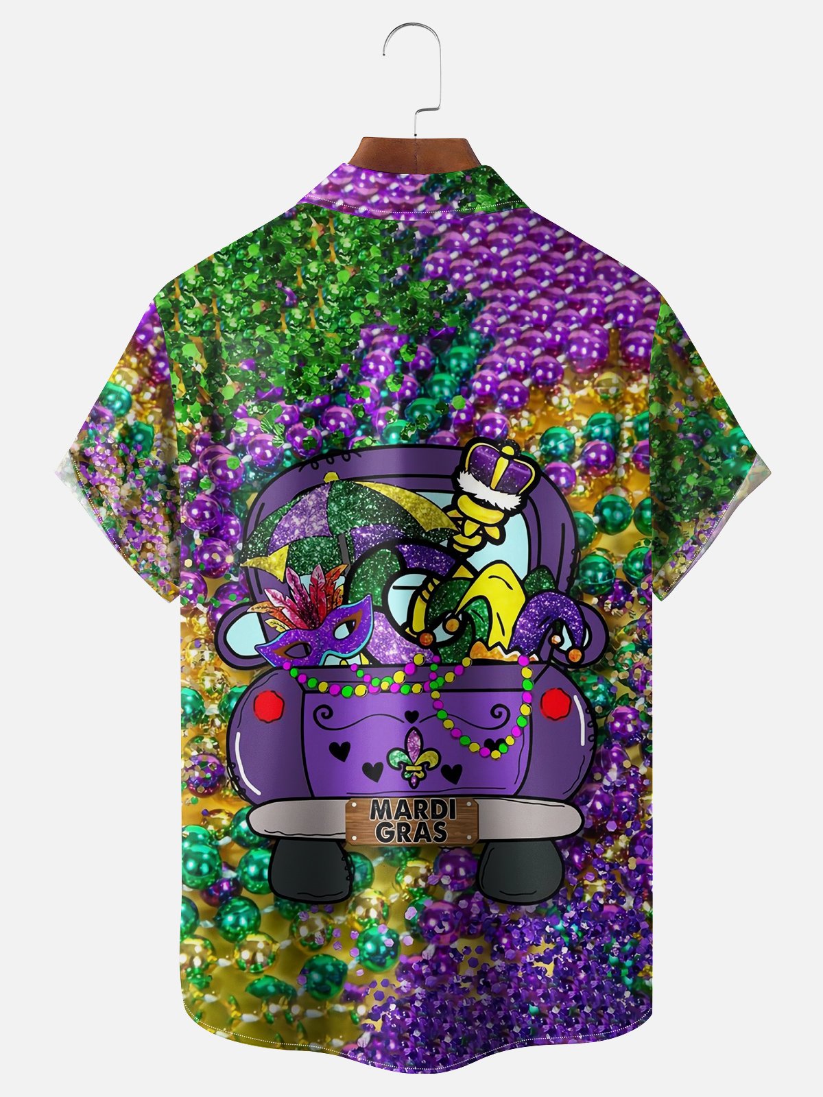 Moisture-wicking Mardi Gras Carnival Beads Mask Chest Pocket Casual Shirt