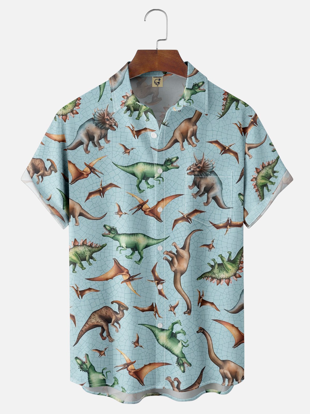 Moisture-wicking Dinosaur Chest Pocket Hawaiian Shirt