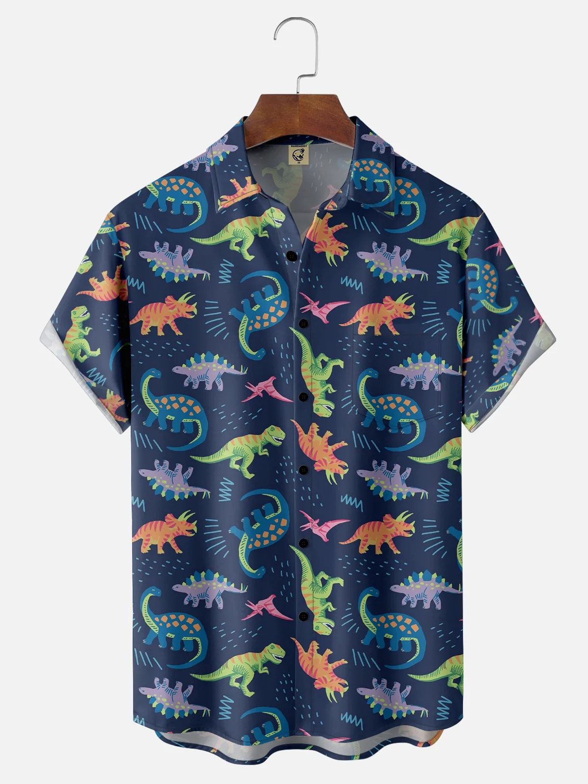 Moisture-wicking Dinosaurs Chest Pocket Hawaiian Shirt