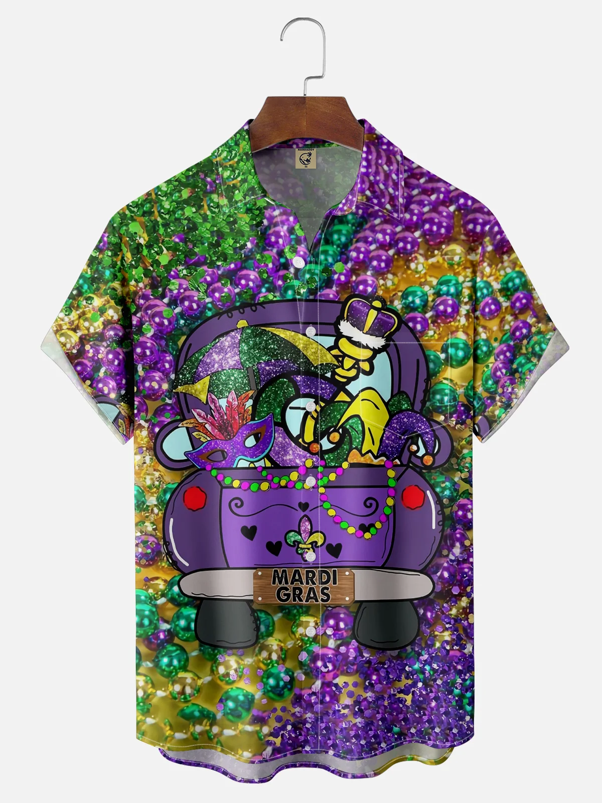 Moisture-wicking Mardi Gras Carnival Beads Mask Chest Pocket Casual Shirt