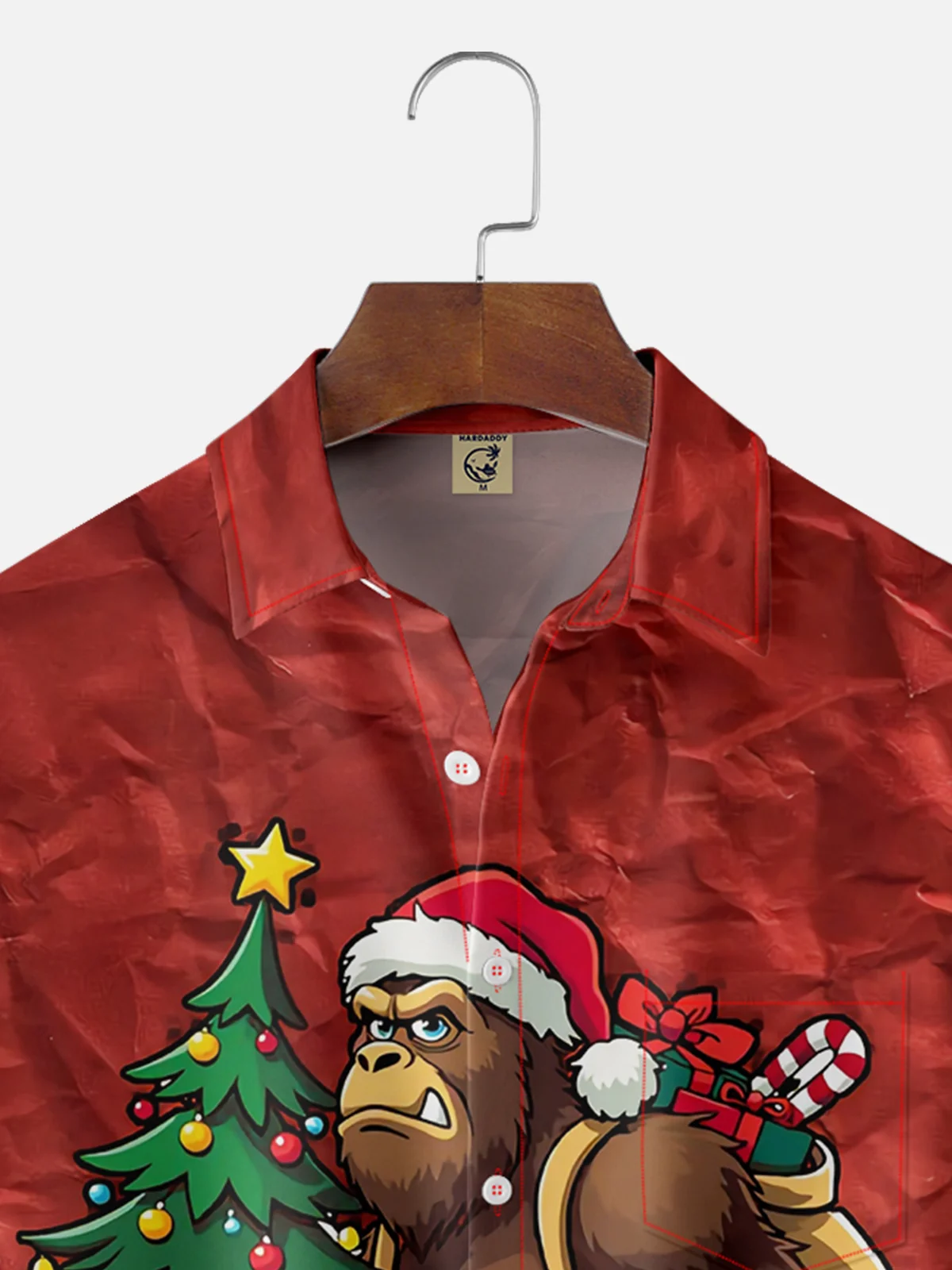 Moisture-wicking Christmas Santa Claus Bigfoot Chest Pocket Casual Shirt