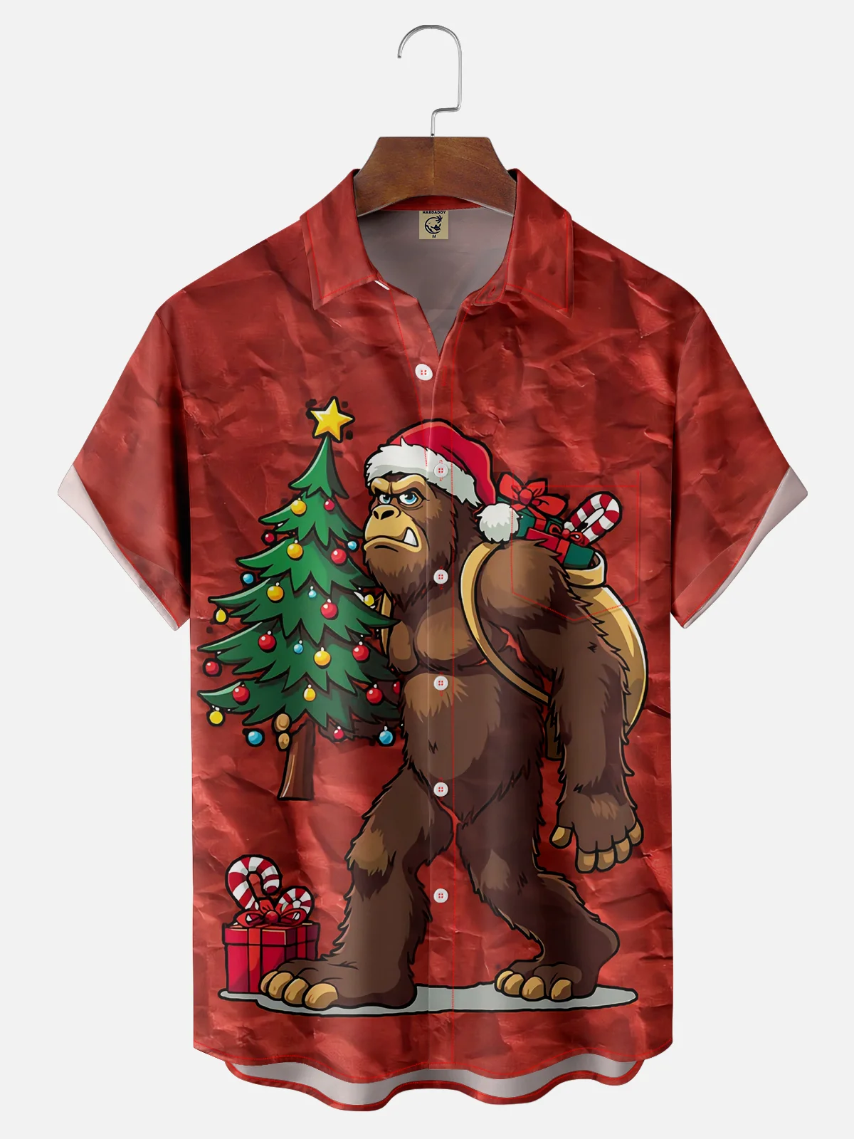 Moisture-wicking Christmas Santa Claus Bigfoot Chest Pocket Casual Shirt