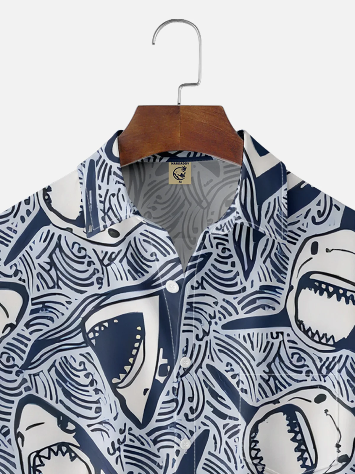 Moisture-wicking Classic Vintage Shark Art Chest Pocket Hawaiian Shirt