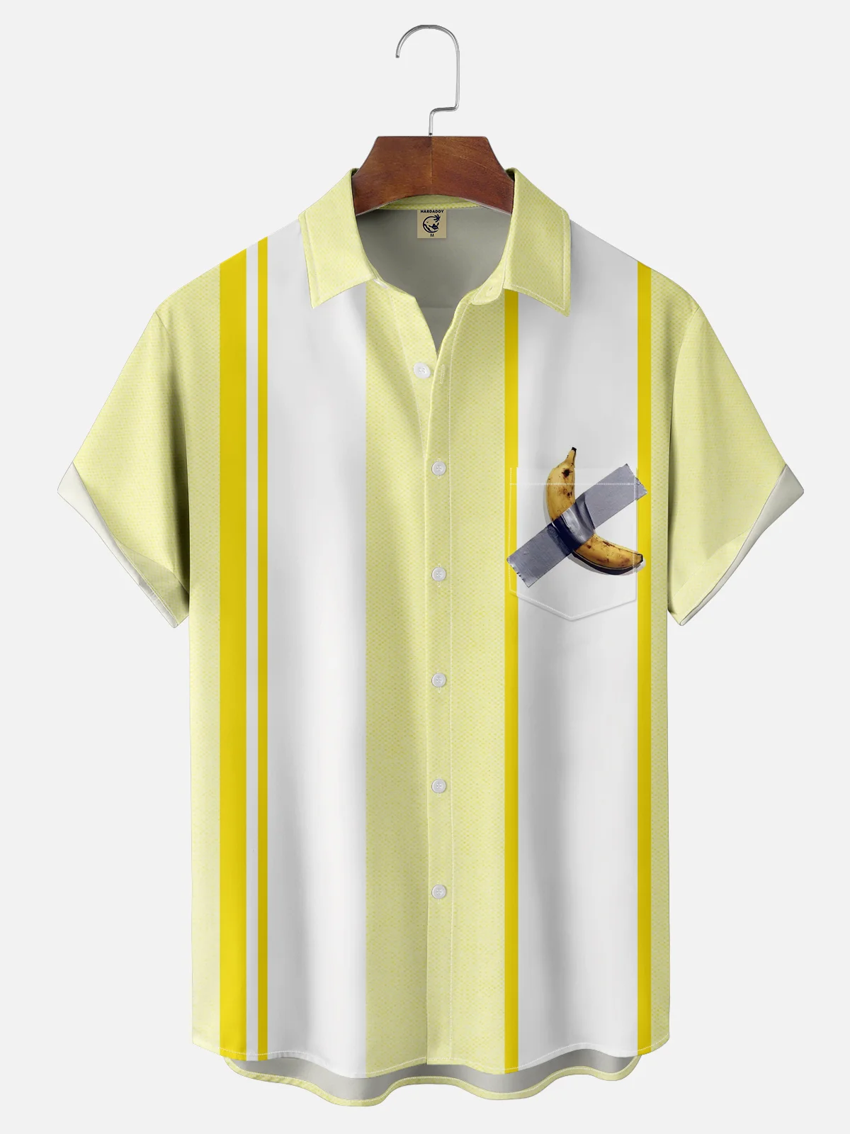 Moisture-wicking Abstract Banana Modern Art Chest Pocket Bowling Shirt