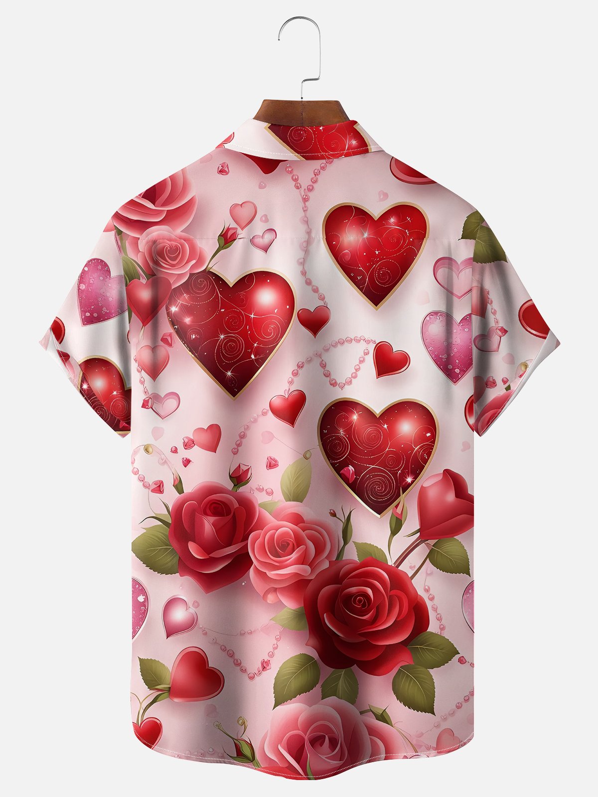 Moisture-wicking Valentine's Day Heart Gnome Rose Red Chest Pocket Hawaiian Shirt