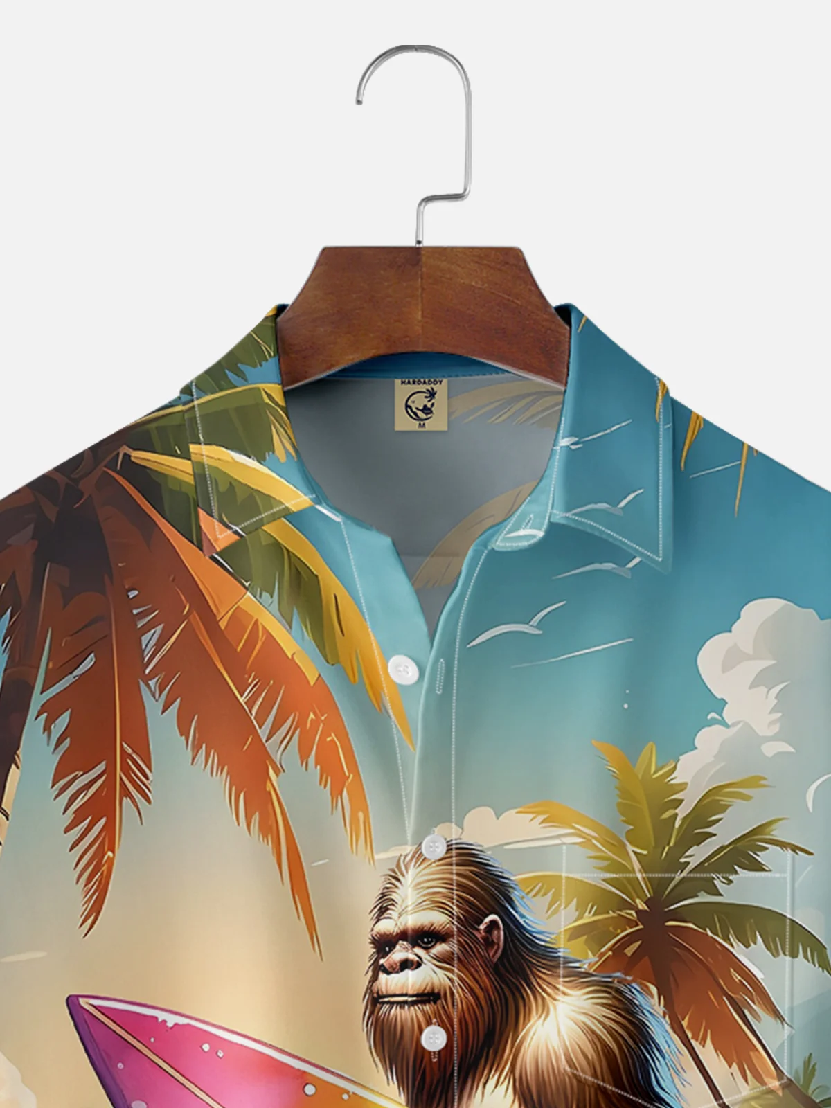 Moisture-wicking Bigfoot Island Surfing Chest Pocket Hawaiian Shirt