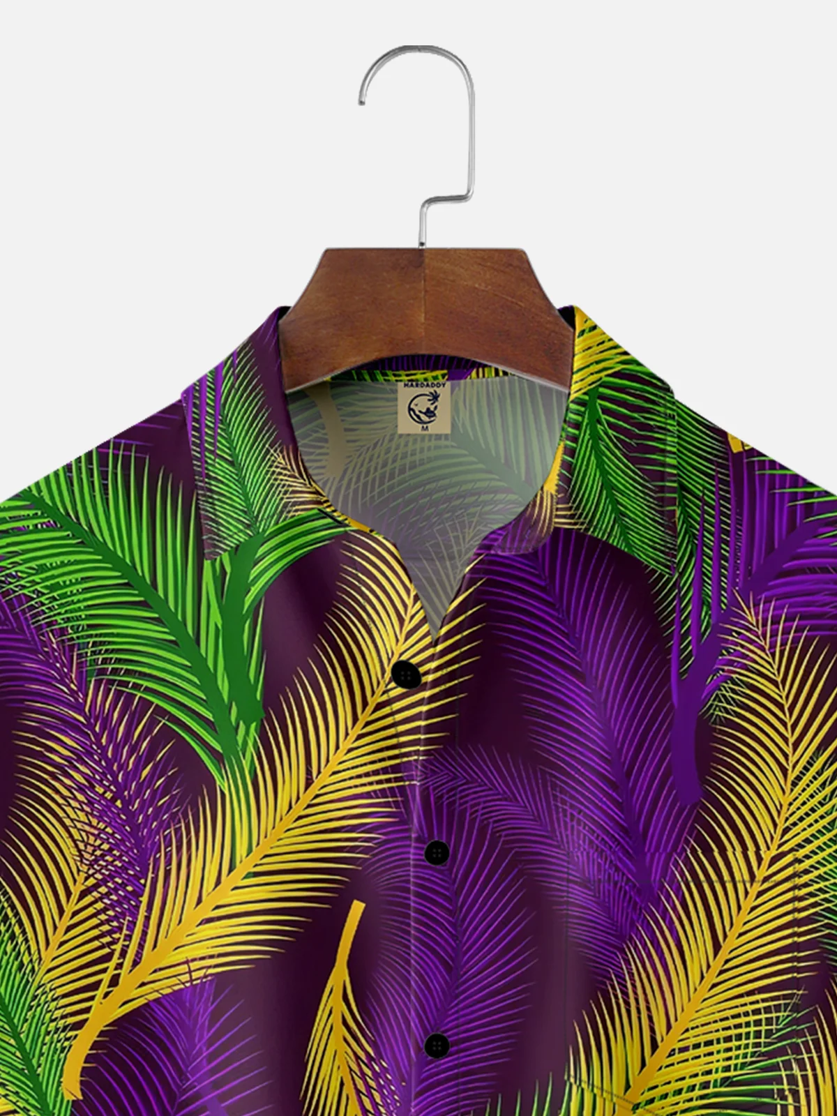 Moisture-wicking Mardi Gras Art Feather Purple Chest Pocket Hawaiian Shirt