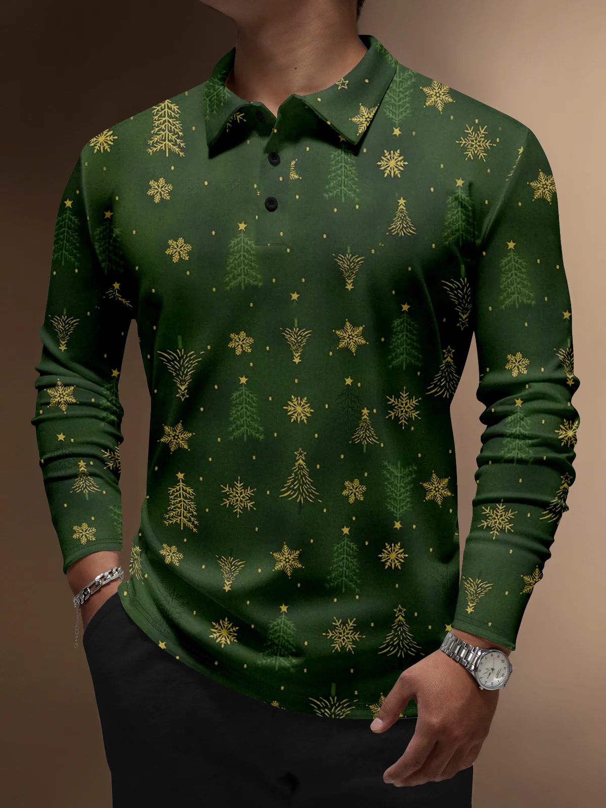 Moisture Wicking Christmas Tree Snowflakes Golf Polo