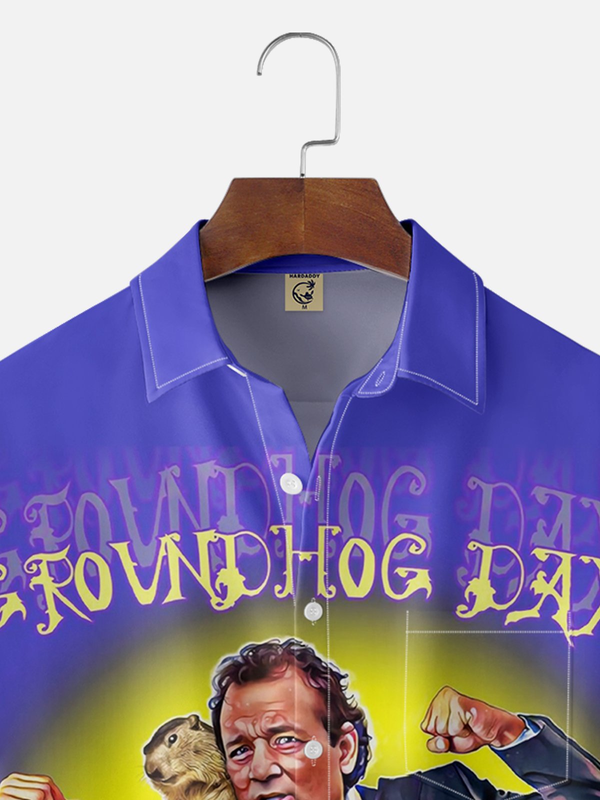 Moisture-wicking Groundhog Day Art Illustration Purple Chest Pocket Hawaiian Shirt