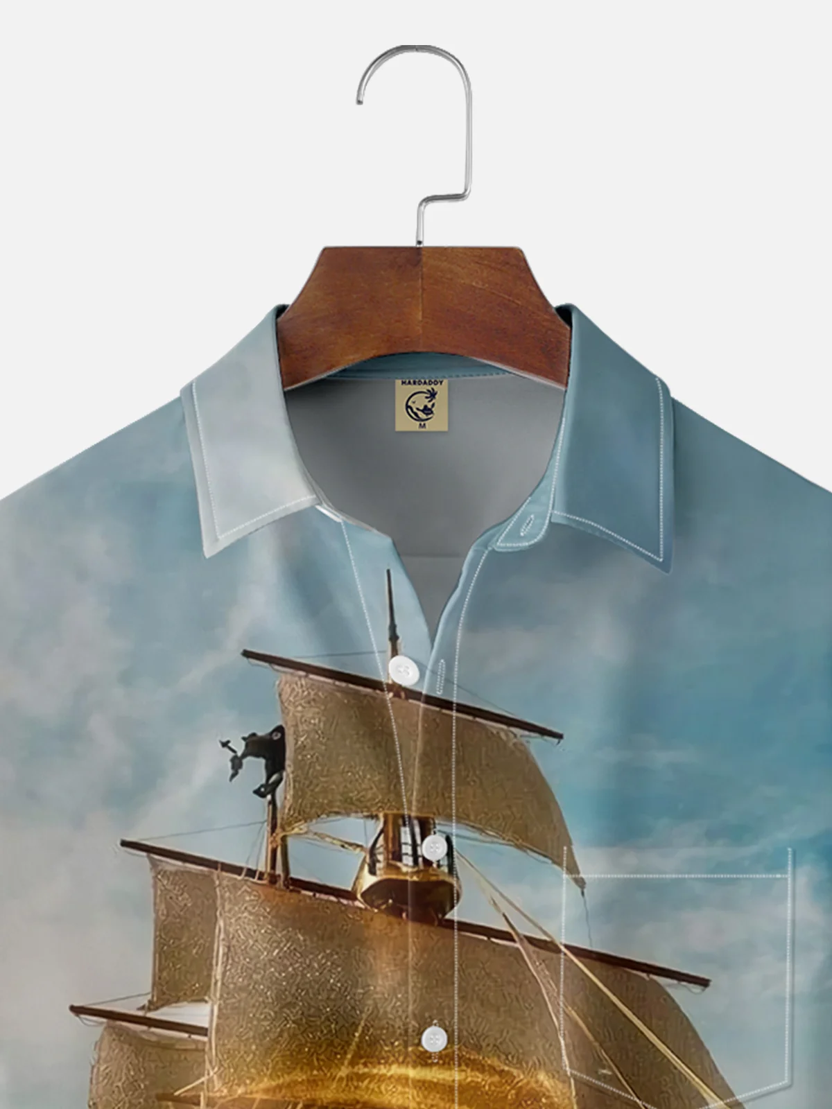 Moisture-wicking Ocean Gold Sailboat Chest Pocket Hawaiian Shirt