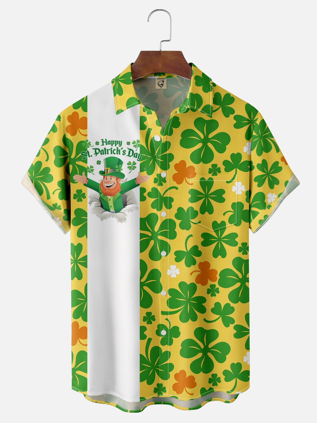 Moisture Wicking St. Patrick's Day Clover Gnome Chest Pocket Bowling Shirt