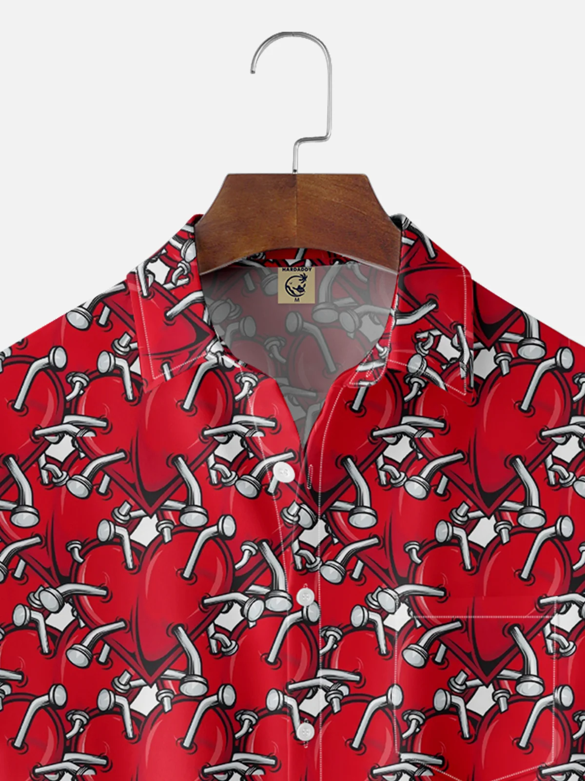 Moisture Wicking Valentine's Day Heart Chest Pocket Casual Shirt