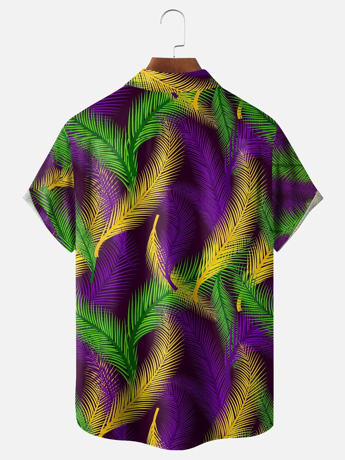 Moisture-wicking Mardi Gras Art Feather Purple Chest Pocket Hawaiian Shirt