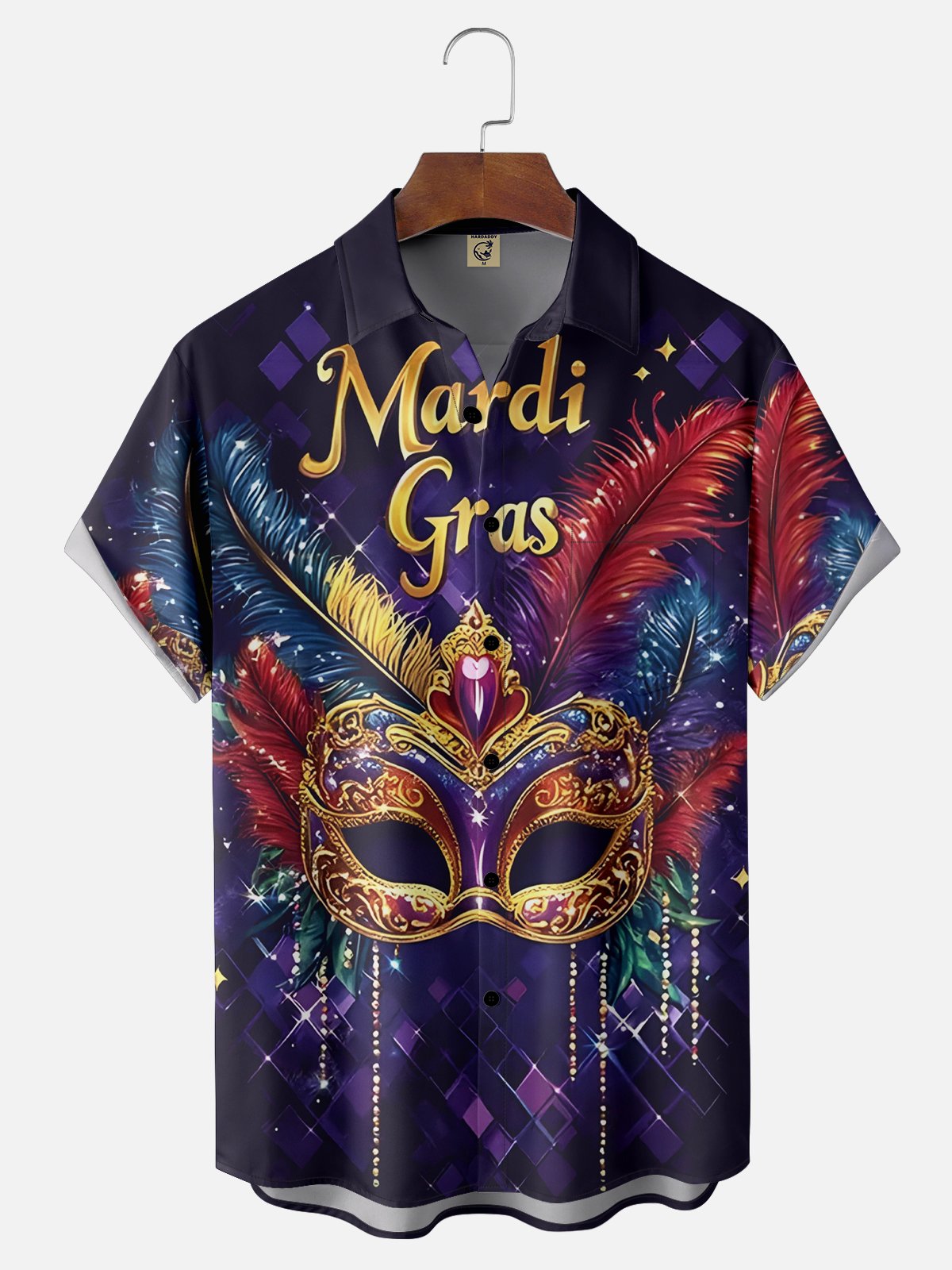 Moisture Wicking Mardi Gras Mask Chest Pocket Casual Shirt