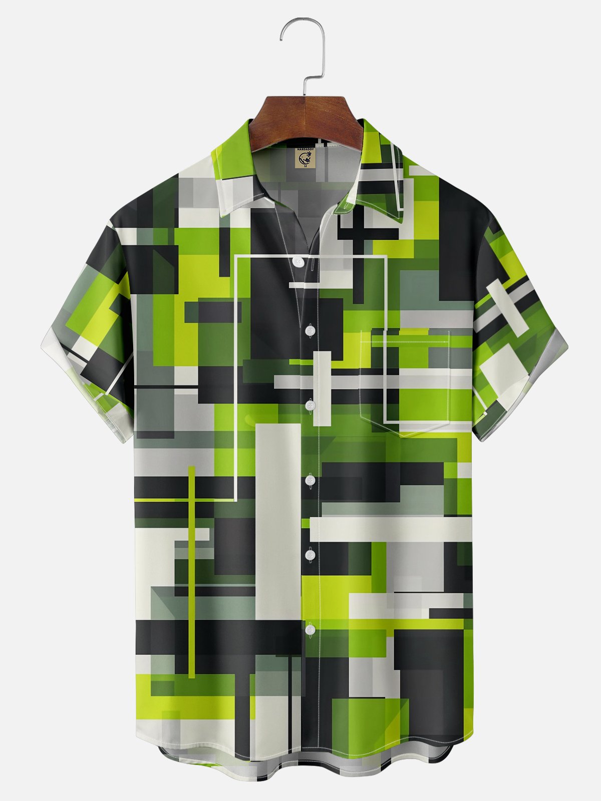 Moisture Wicking Geometric Contrast Color Block Chest Pocket Casual Shirt