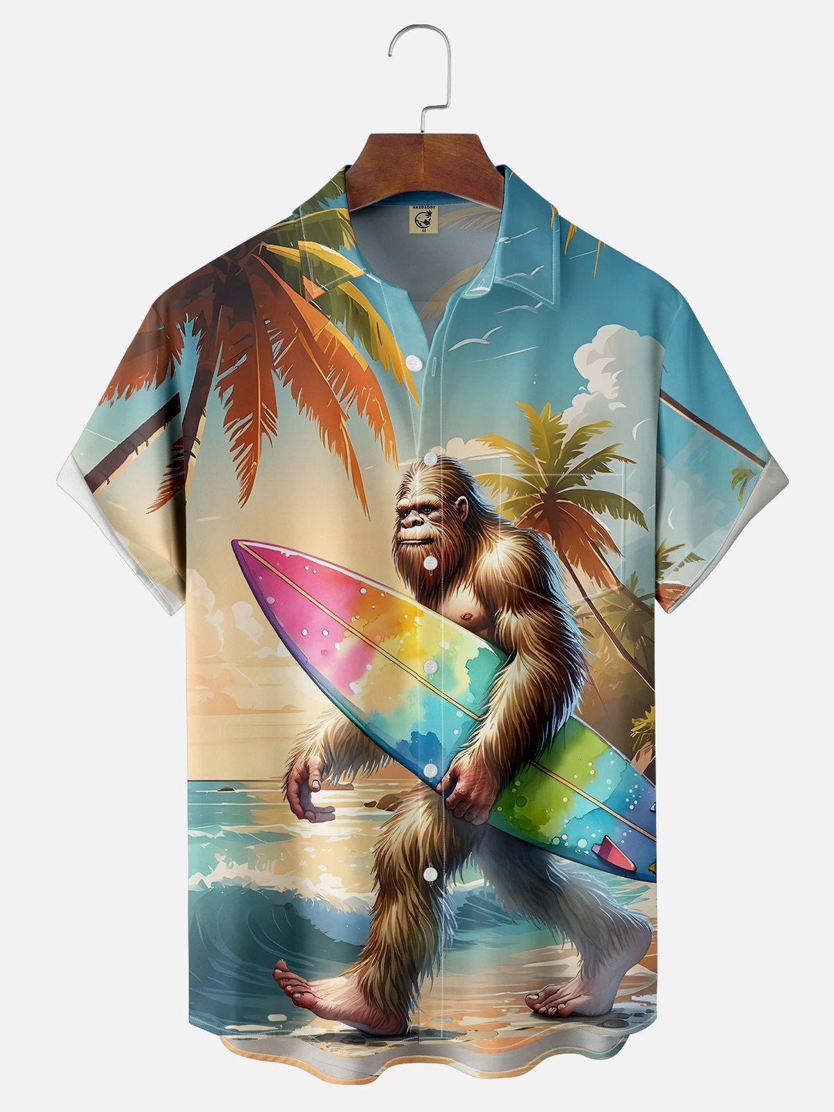 Moisture-wicking Bigfoot Island Surfing Chest Pocket Hawaiian Shirt