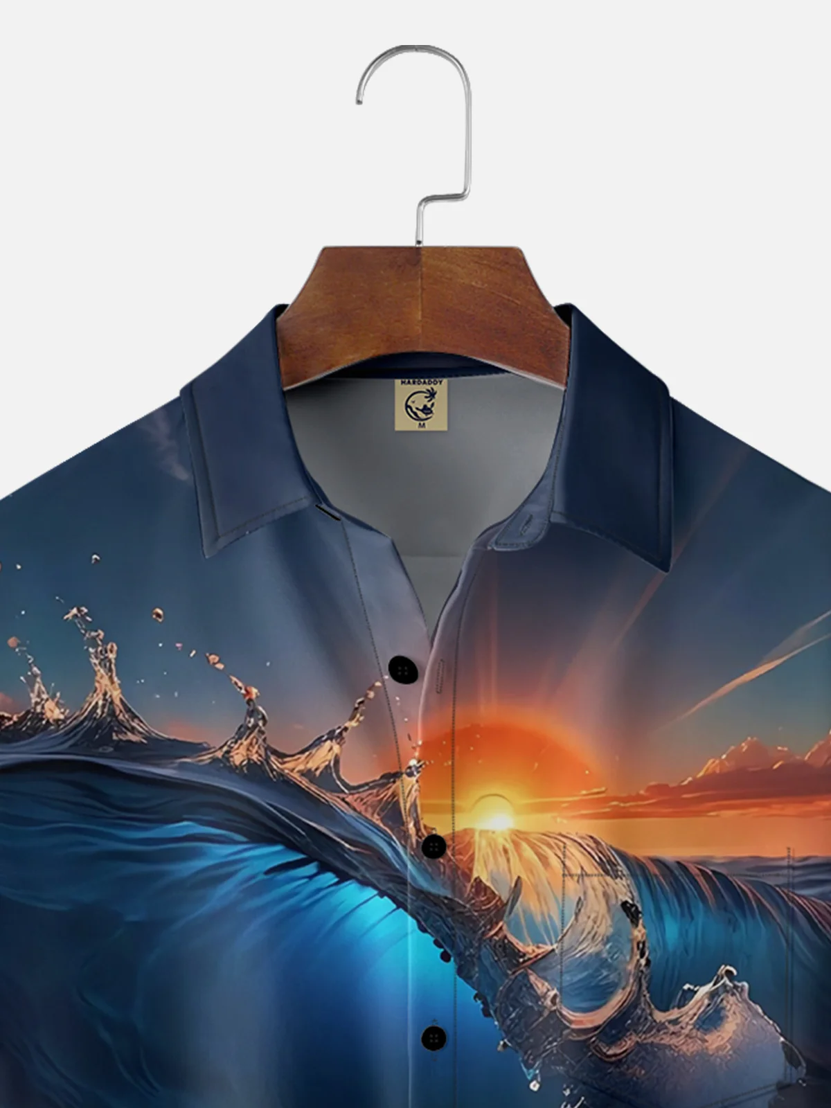 Moisture-wicking Sunset Ocean Spray Art Chest Pocket Hawaiian Shirt