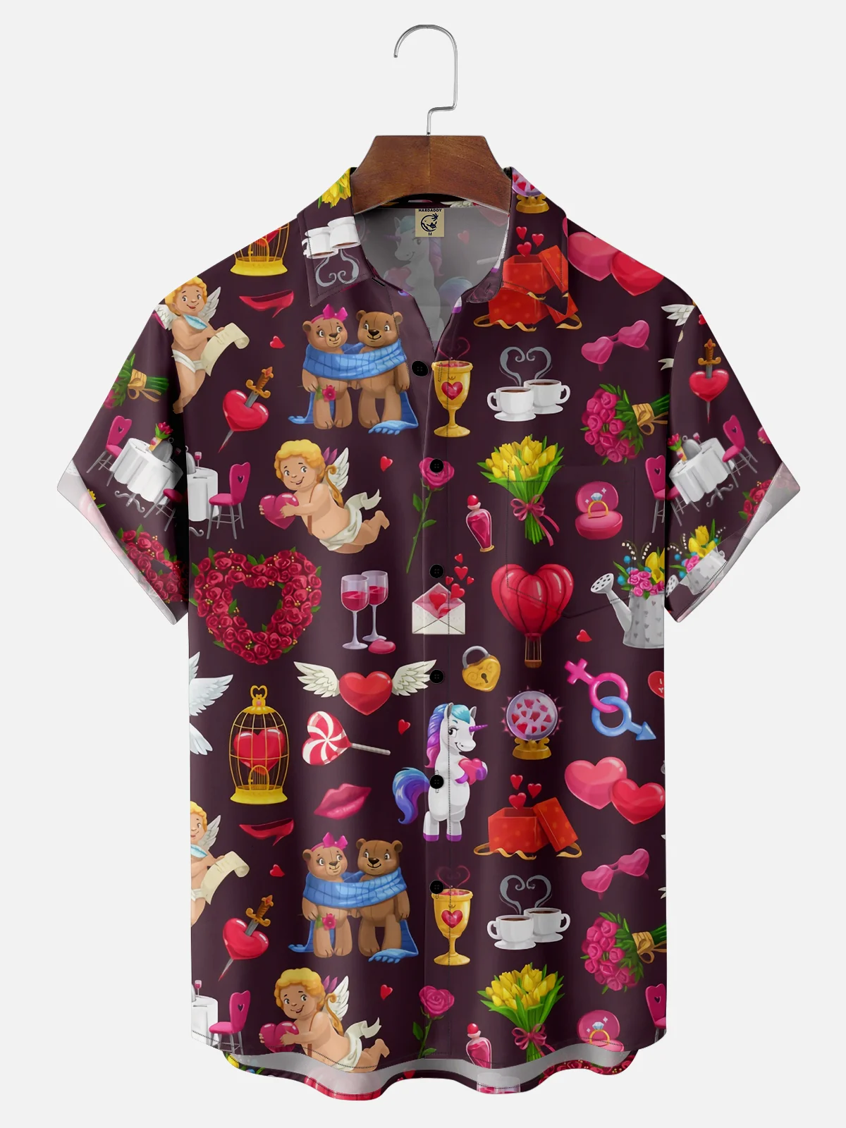 Moisture Wicking Valentine's Day Heart Chest Pocket Casual Shirt