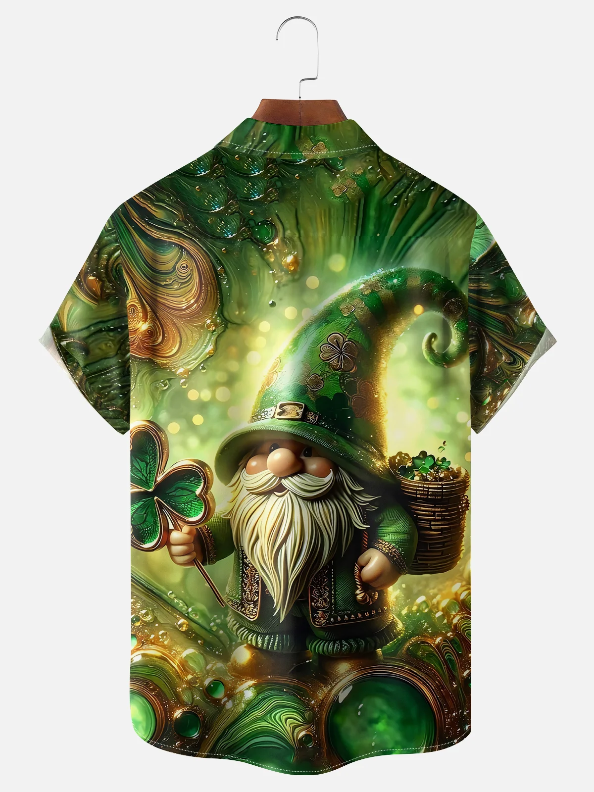 Moisture-wicking St. Patrick's Day Gnome Shamrock Chest Pocket Hawaiian Shirt