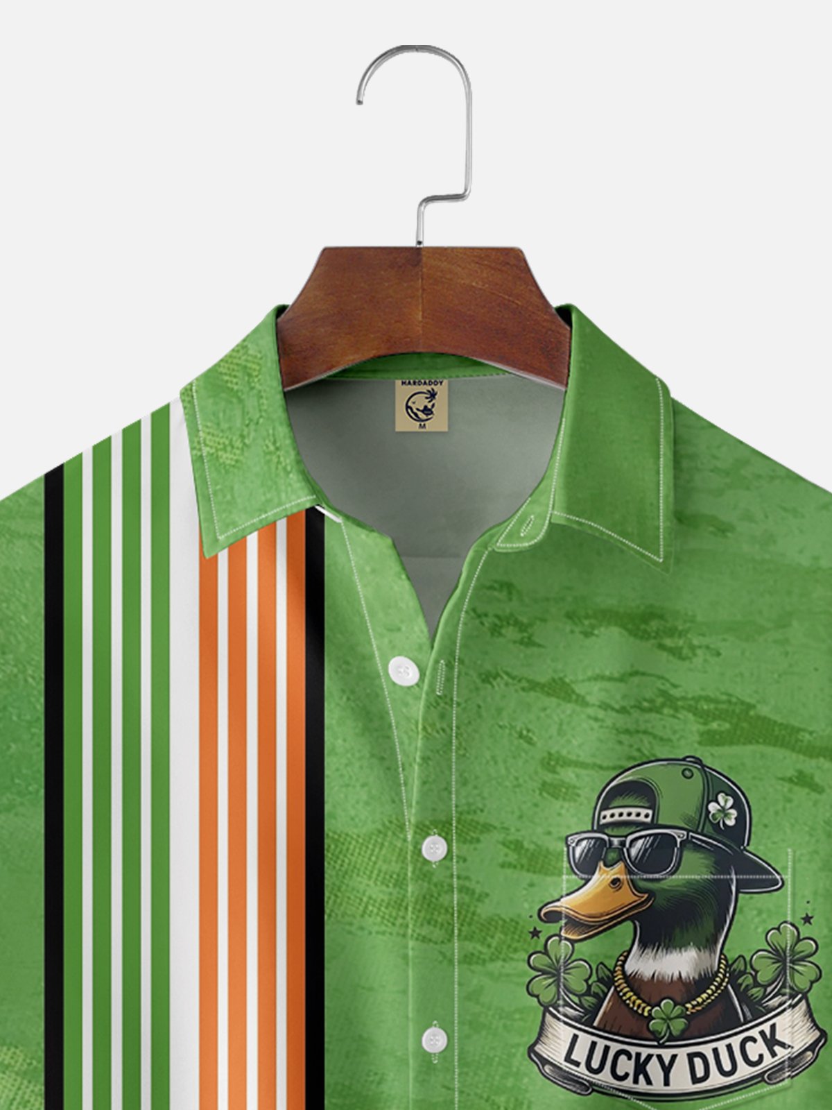 Moisture-wicking St. Patrick's Day Duck Four-Leaf Clover LUCKY DUCK Chest Pocket Bowling Shirt