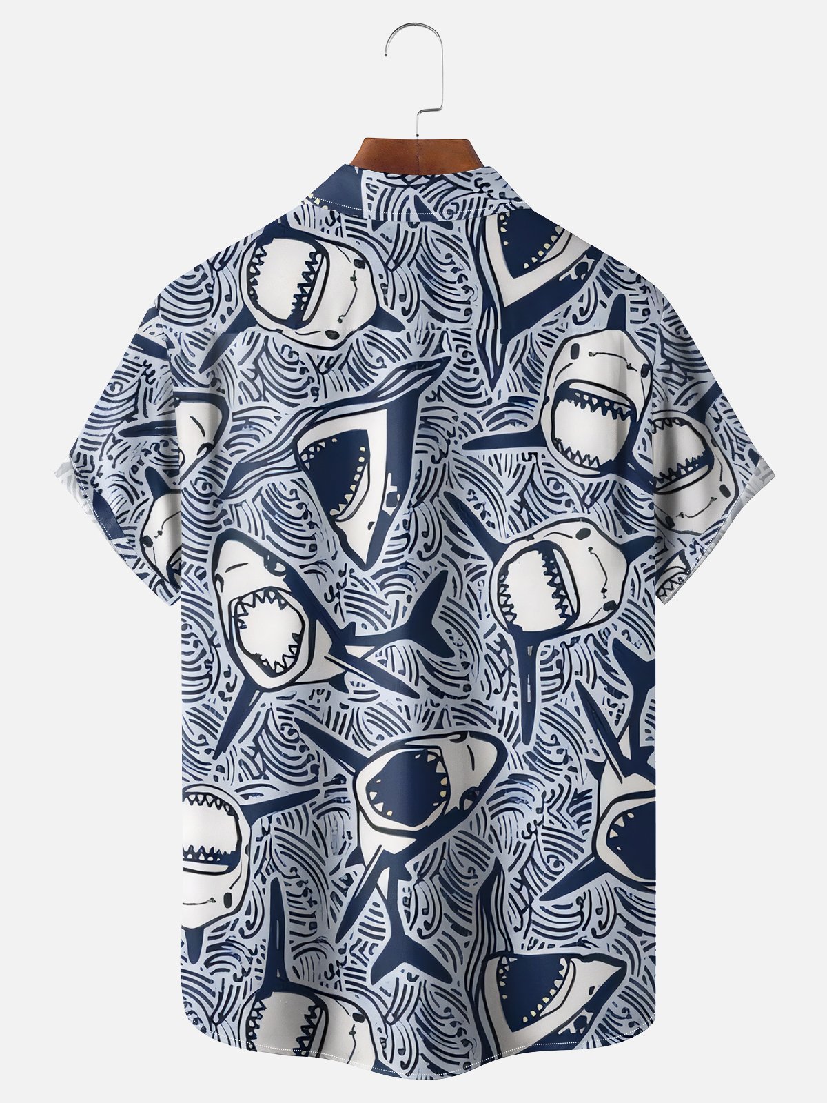 Moisture-wicking Classic Vintage Shark Art Chest Pocket Hawaiian Shirt