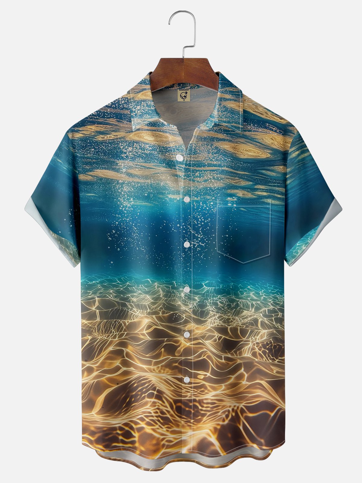 Moisture-wicking Ocean Light Art Chest Pocket Hawaiian Shirt