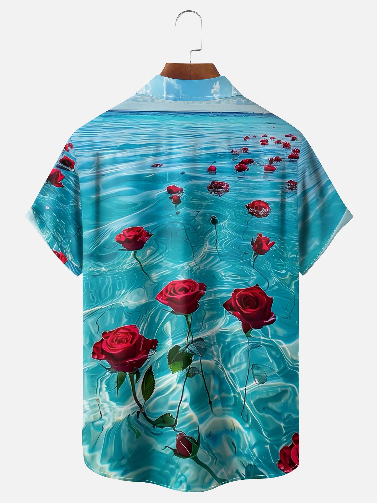 Moisture-wicking Ocean Rose Light Art Chest Pocket Hawaiian Shirt