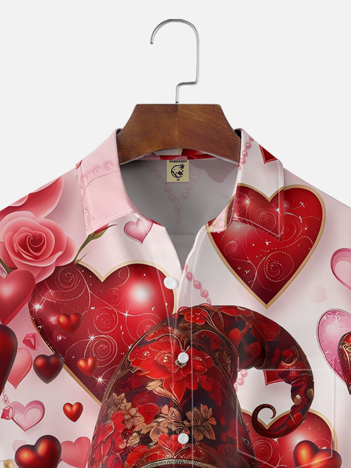 Moisture-wicking Valentine's Day Heart Gnome Rose Red Chest Pocket Hawaiian Shirt