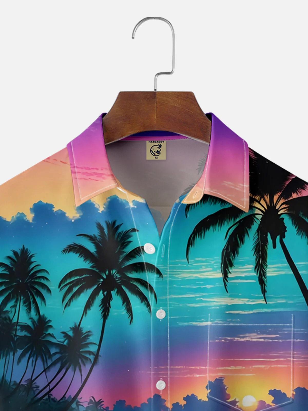 Moisture Wicking Hawaiian Coconut Tree Chest Pocket Casual Shirt