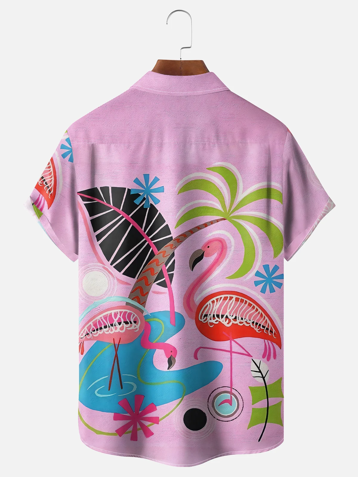 Moisture-wicking Flamingo Abstract Art Chest Pocket Hawaiian Shirt