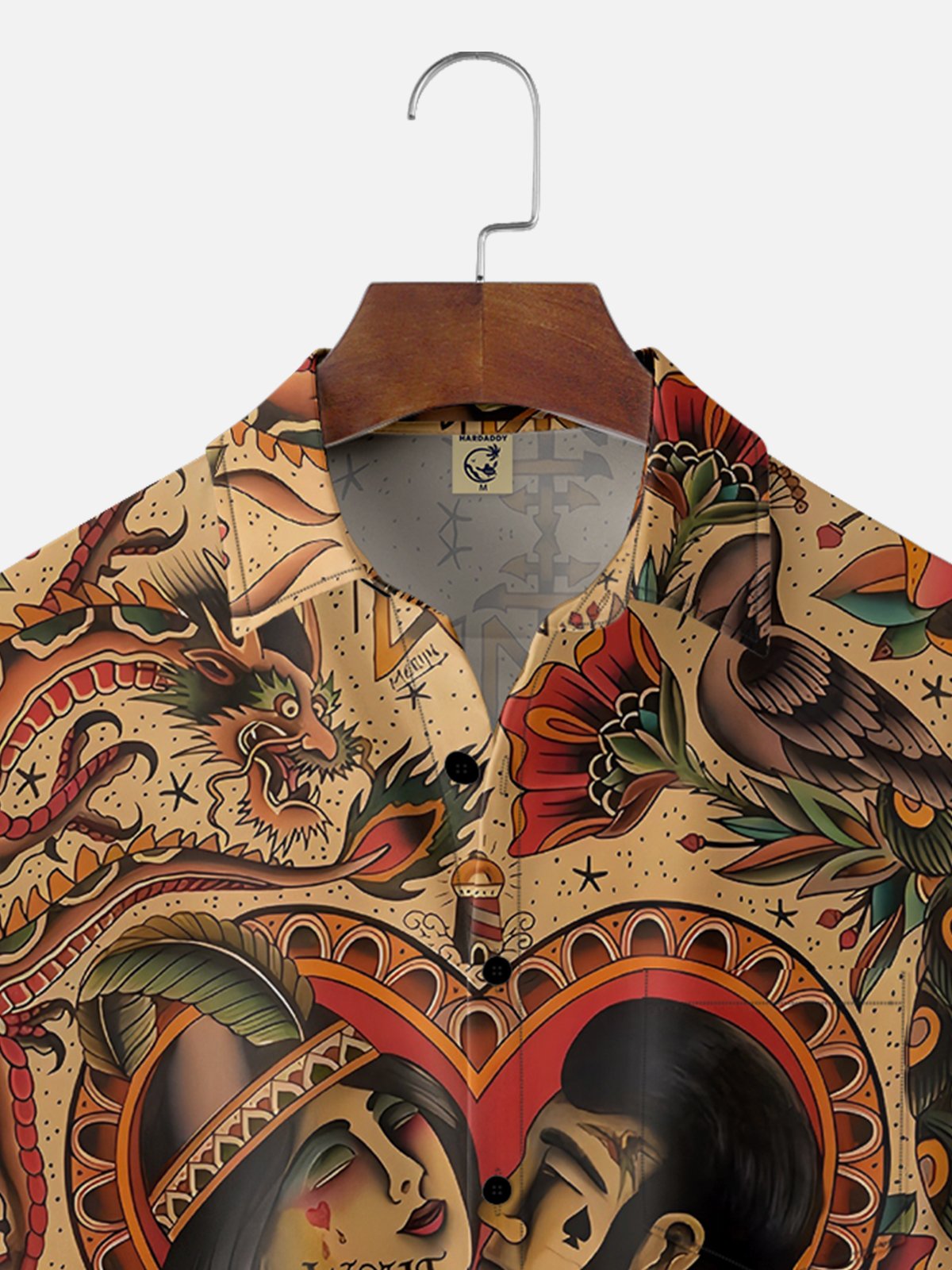 Moisture-wicking Vintage Tattoo Art Chest Pocket Hawaiian Shirt