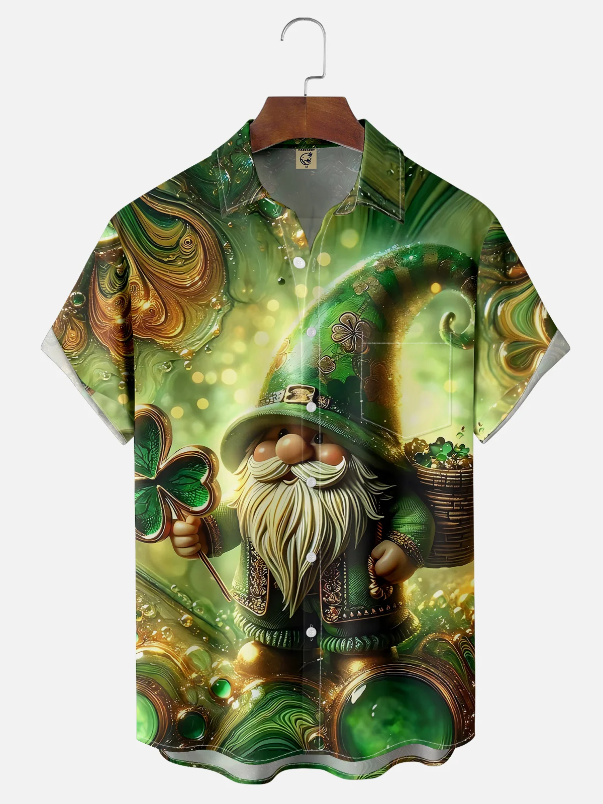 Moisture-wicking St. Patrick's Day Gnome Shamrock Chest Pocket Hawaiian Shirt