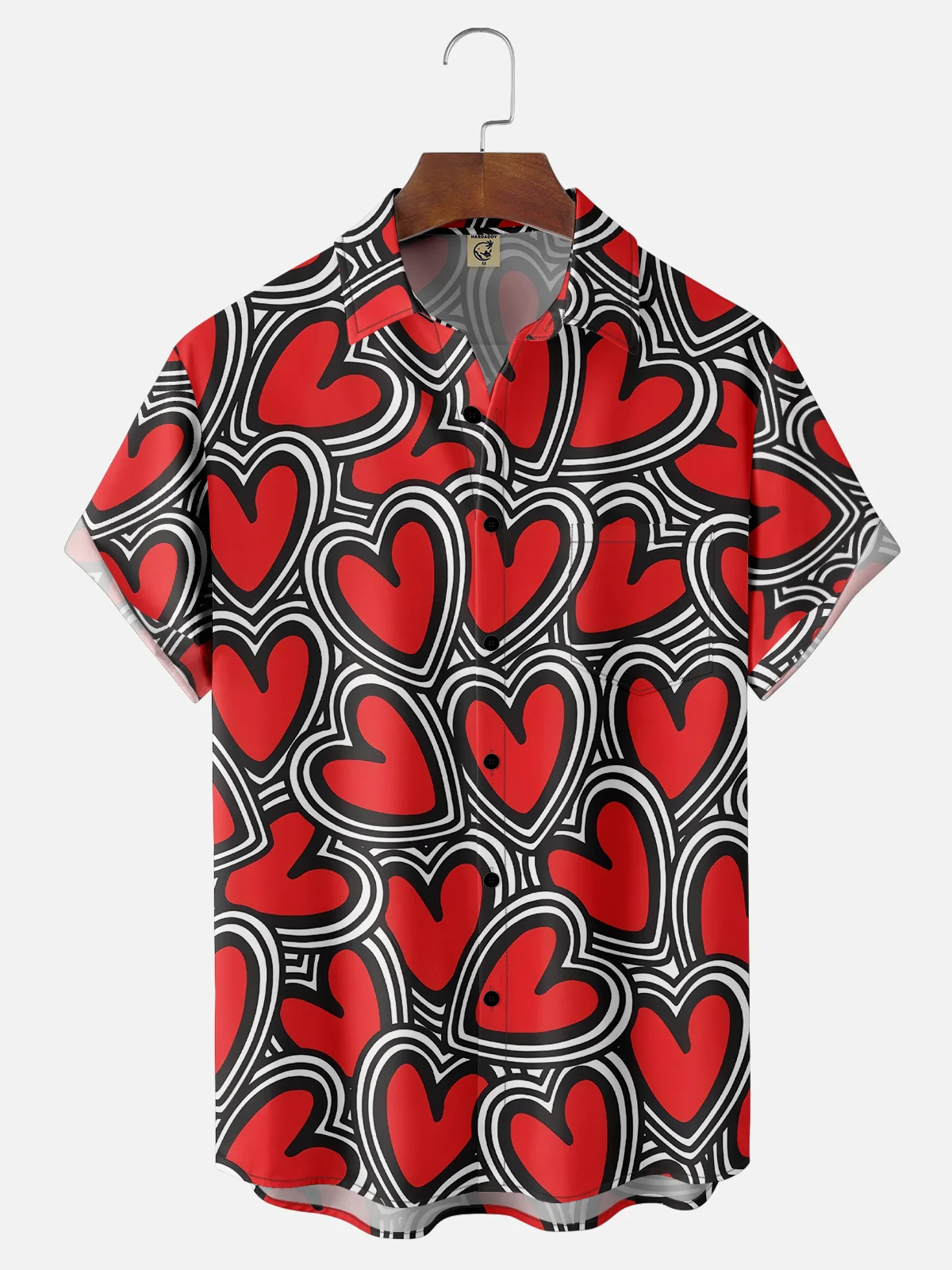 Moisture-wicking Valentine's Day Art Love Heart Red Illustration Chest Pocket Hawaiian Shirt