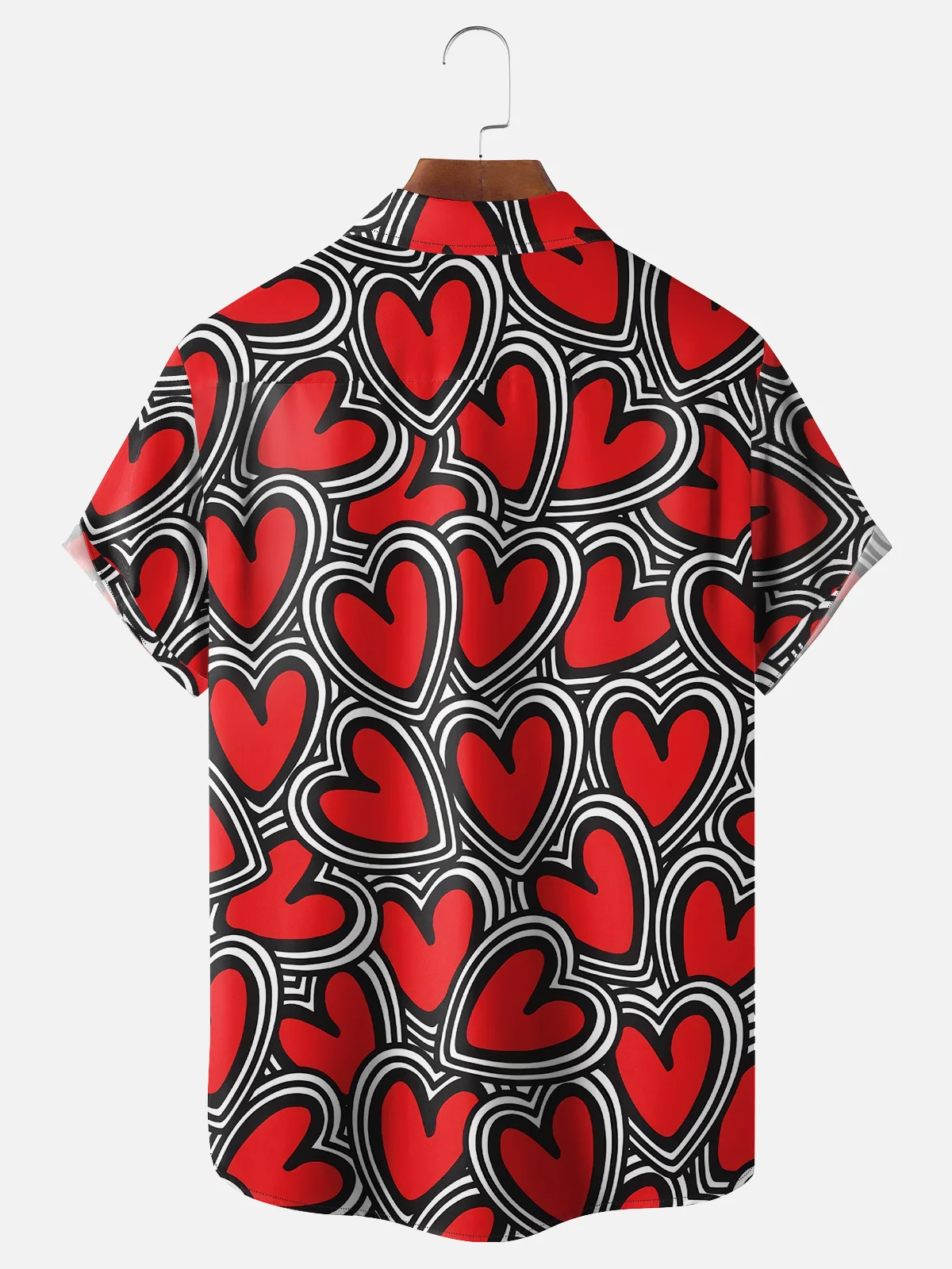 Moisture-wicking Valentine's Day Art Love Heart Red Illustration Chest Pocket Hawaiian Shirt