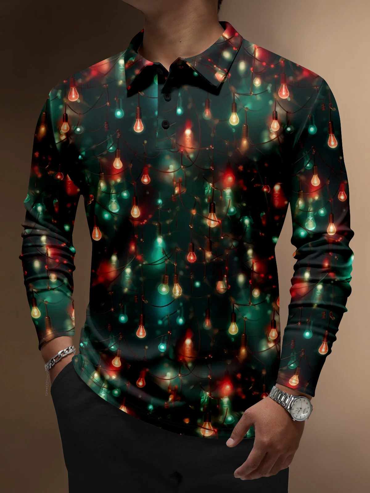 Moisture Wicking Christmas Lights Golf Polo